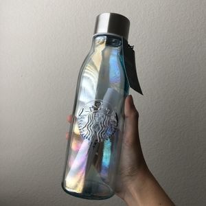 Starbucks Iridescent Glass Water Bottle NWT